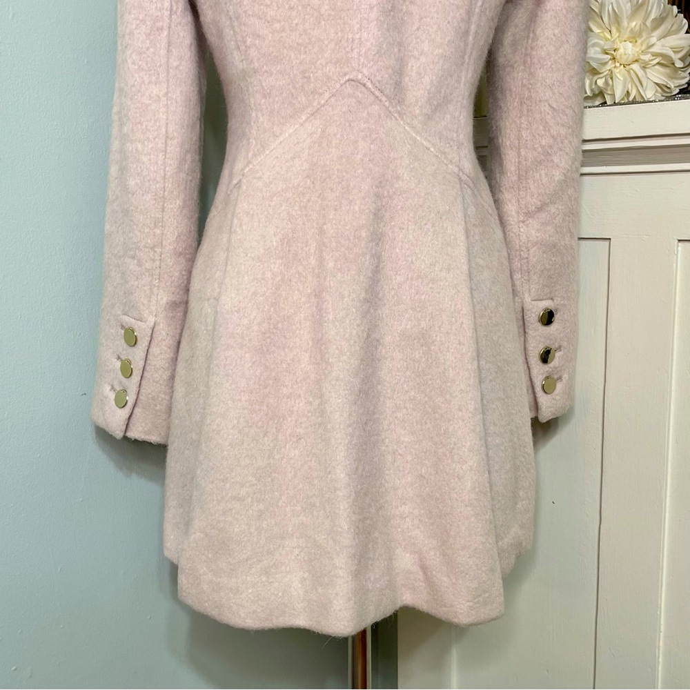 Guess Pink Boucle Double Breasted Wool Peacoat Cutaway Winter Dress Coat Medium - Picture 9 of 15